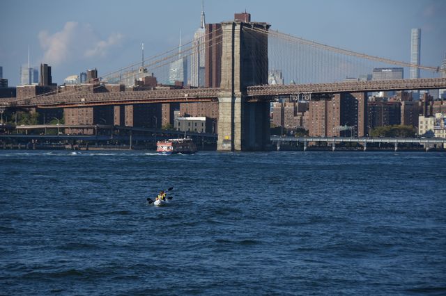 A stock image of people kayaking in the East River